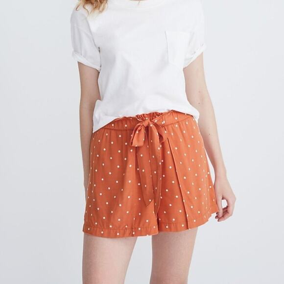 Madewell Drapey Orange Pull-On Shorts in Polka Dot - Picture 1 of 9